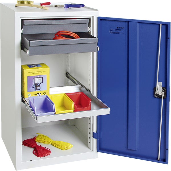 Stumpf Werkzeug- und Materialschrank Serie 3000 lichtgrau / enzianblau + 2 Schubladen 100 mm + 1 Auszugsboden - 3001274