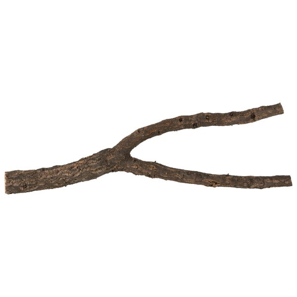 Y-förmiger Dekorationsast aus Naturholz für Terrarien mit strukturierter Rinde.