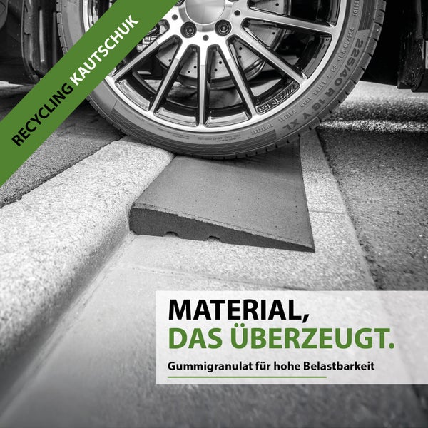 Auffahrrampe aus Recycling Kautschuk für Fahrzeuge zur Überwindung von Bordsteinkanten.
