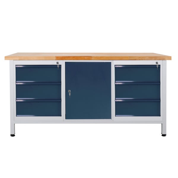 PROREGAL Werkbank Giant Rhino mit 6 Schubladen 1 Tür HxBxT 84 x 170 x 60 cm Traglast 500 kg Lichtgrau Anthrazitgrau