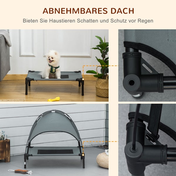 PawHut Hundebett, L61 x B46 x H62 cm, Metall, Oxford, Netzstoff, Taftstoff, Grau+Schwarz