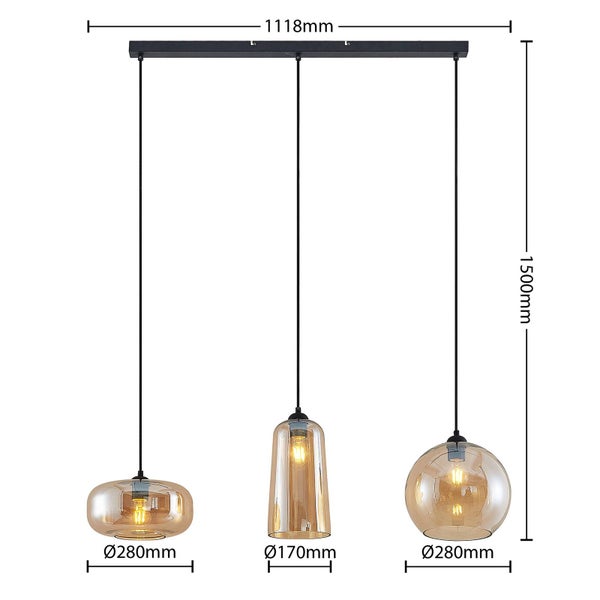 Lucande Pendelleuchte Wilja (Retro, Vintage Antik) in Creme aus Glas (3 flammig E27) - Hängelampe Esstischlampe Hängeleuchte Wohnzimmerleuchte