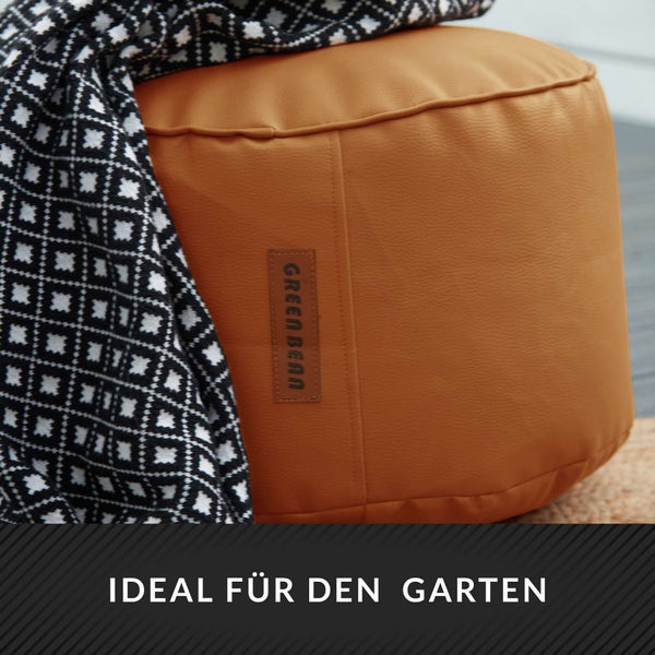 Green Bean Sitzhocker aus Kunstleder - Pouf mit EPS Perlen Füllung - 43 x 30 cm - perfekte Ergänzung zum Sitzsack - Sitzwürfel Sitzkissen Hocker Fußhocker - Cognac