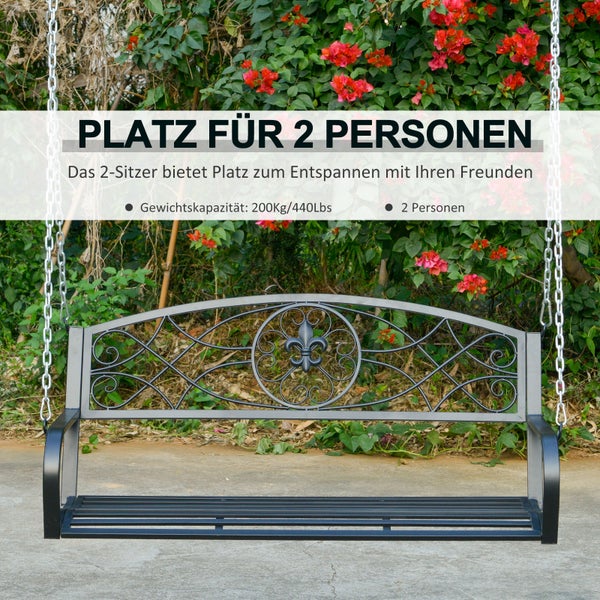 Outsunny Hollywoodschaukel, 2-Sitzer Gartenschaukel mit Ketten, 132 x 63 x 58 cm, Metall, Schwarz