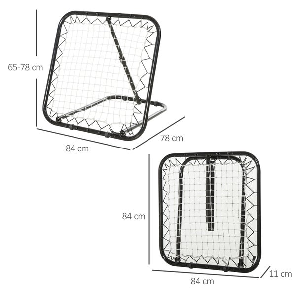 HOMCOM Fußball Rebounder, klappbar Kickback Tor, Rückprallwand Netz für Baseball, Basketball, Verstellbar in 5 Stufen, 78 x 84 x 65-78 cm, Metall, Schwarz