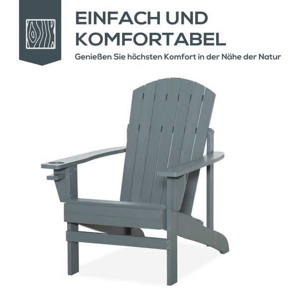 Outsunny Adirondack-Gartenstuhl mit Becherhalter Gartenliege Balkonstuhl Massivholz Dunkelgrau 97 x 72,5 x 93 cm