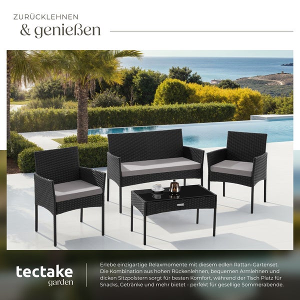 Rattan Gartenset tectake Palese Sofa 250 kg, je Sessel 120 kg für 4 Personen schwarz