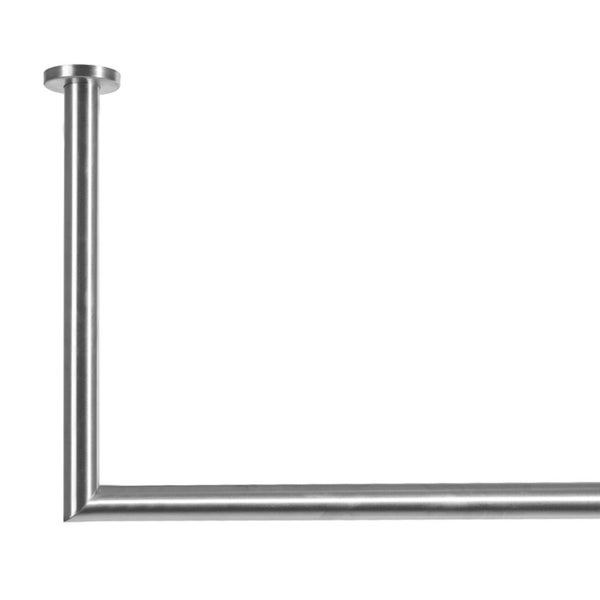Duschvorhangstange in L-Form aus gebürstetem Edelstahl mit Deckenhalterung.