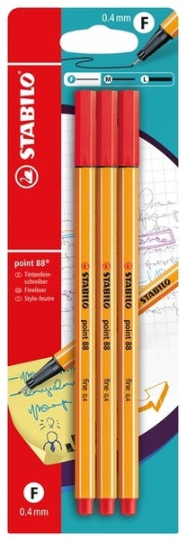 STABILO Fineliner Fineliner point 88 - 3er Set - rot