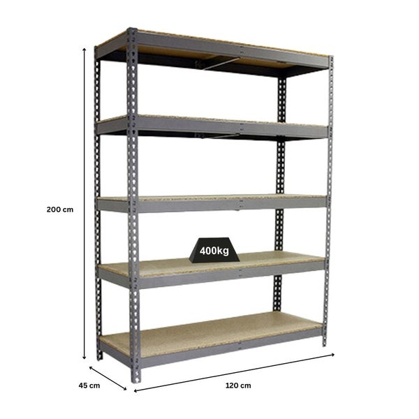 PROREGAL Schwerlastregal Big Wood Yeti Five HxBxT 200 x 120 x 45 cm Fachlast 400 kg Grau