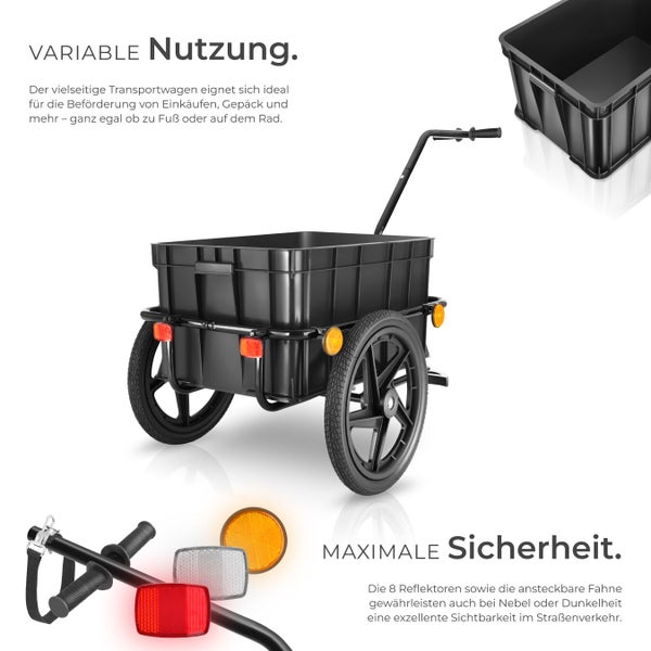Transportwagen mit schwarzem Kunststoffbehälter und Reflektoren
