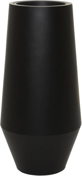 Hoher, konischer Pflanztopf in Schwarz mit matter Oberfläche.