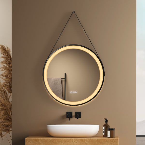 EMKE Badspiegel mit Beleuchtung LED-Spiegel mit Touchschalter ф50cm,  rund, Anti-Beschlag, 3 dimmbare Lichtfarben
