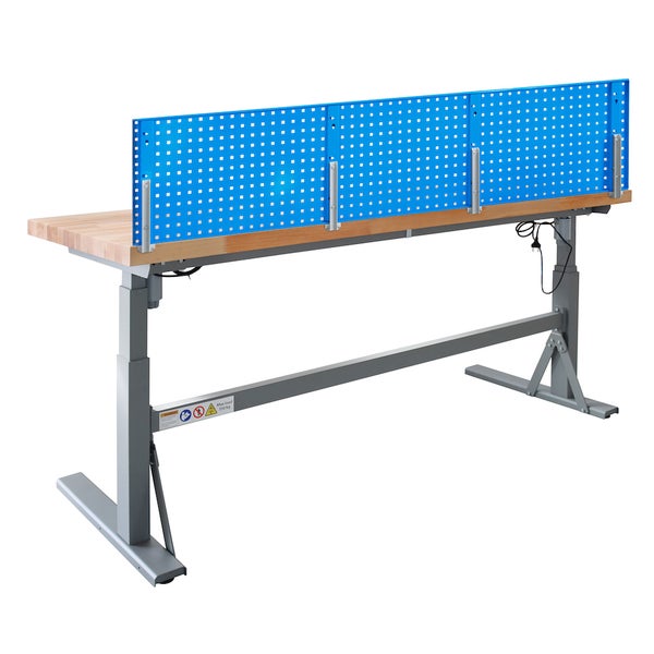 PROREGAL Höhenverstellbare Werkbank Giant Rhino mit Lochplatte HxBxT 70 bis 117 x 200 x 75 cm Traglast 300 kg Staubgrau Blau
