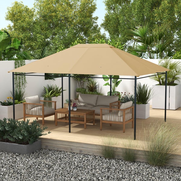Outsunny Ersatzdach für Pavillon 4 x 3m, wasserabweisend Pavillondach mit UV Schutz 30+, Ersatzbezug für Gartenpavillon, Ersatzteile aus Polyester-Stoff, 180 g/m², Khaki
