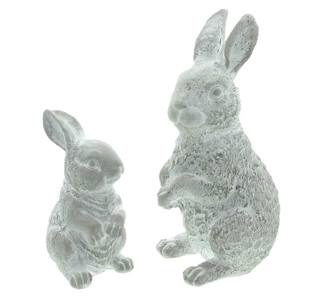 FRANK FLECHTWAREN | Hase Washed, 2er Set, ZEMENT, 7,5 x 5,5 x 11 cm, 9,5 x 8 x 16,5 cm