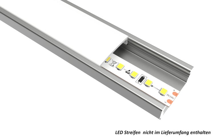 TIVENDIS Led Alu Profil 2 m AF2 Komplett Set für Strip / Streifen bis 12 mm breit | Abdeckung satiniert milchig, Endkappen, Befestigungclips | U-Form Aufputz Deckenleiste Wandprofil eloxiert