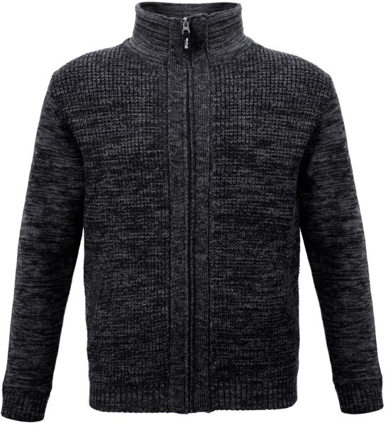 Grobgestrickte Strickjacke mit Stehkragen, Reißverschluss und Rippbündchen.