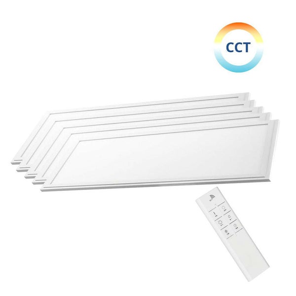 Vier LED-Panels mit Fernbedienung und CCT-Symbol