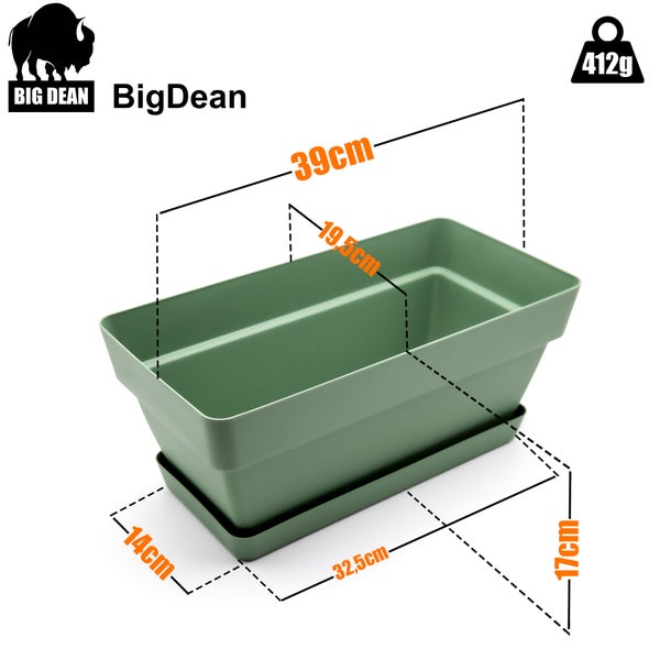 BigDean 3 Stück Blumenkasten 39 cm aus bruchfestem Kunststoff in Olivgrün – Balkon Pflanzkasten für innen & außen geeignet – Made in Europe