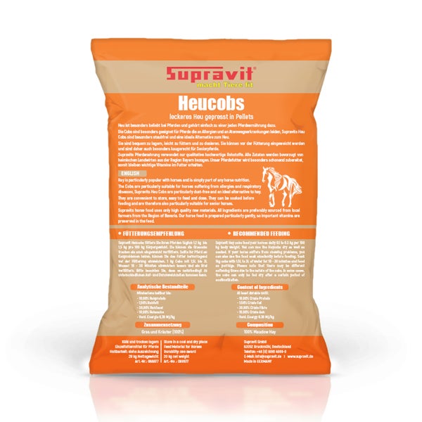 Supravit Heucobs, leckeres Heu gepresst in Pellets, 20 Kilogramm Nettogewicht