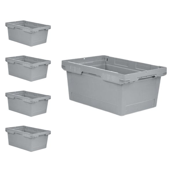PROREGAL Mega Deal 5x Conical Mehrweg-Stapelbehälter Grau HxBxT 27,3 x 40 x 60cm 47 Liter Lagerbox  Eurobox  Transportbox  Transportbehälter