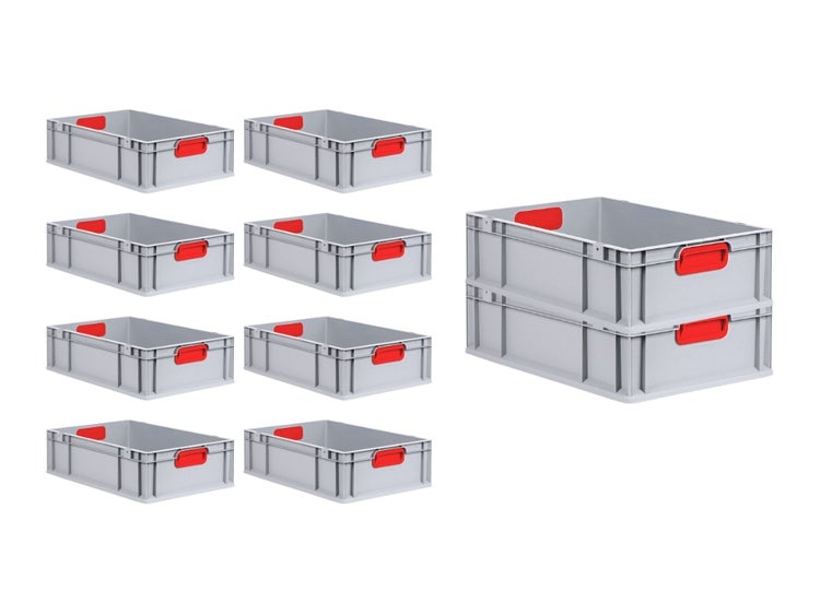 PROREGAL Spar Set 10x Eurobox Nextgen Color HxBxT 17 x 40 x 60 cm 34 Liter Griffe Rot Geschlossen Glatter Boden Eurobehälter Transportbox