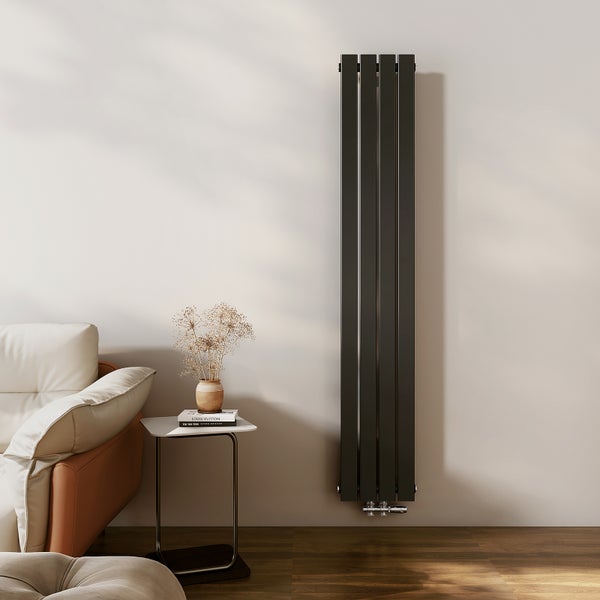 EMKE Heizkörper Flach Heizkörper Design Paneelheizkörper Vertikal, Einlagig, Mittelanschluss, 1800x 300 mm, 627W Schwarz