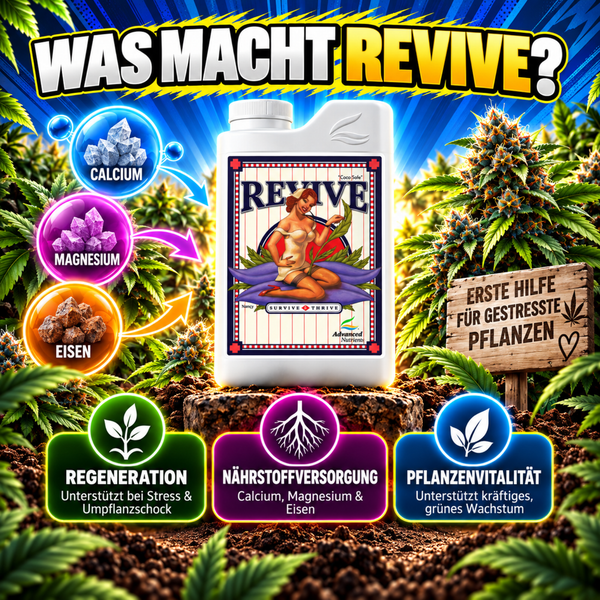 Advanced Nutrients Revive Pflanzennährstoff mit Calcium, Magnesium und Eisen zur Regeneration und Vitalitätssteigerung für gestresste Pflanzen.