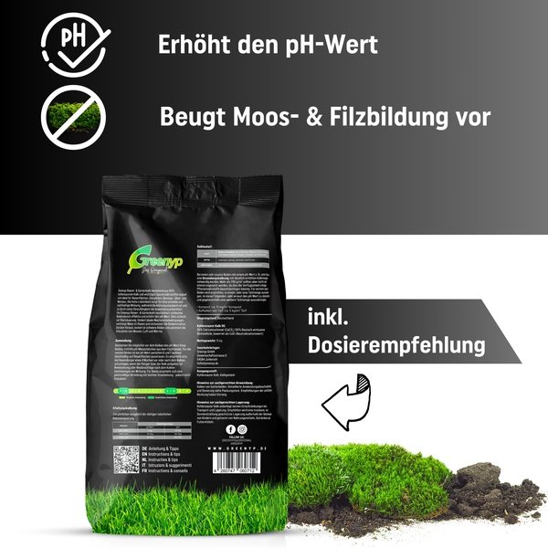 Greenyp Rasenkalk & Gartenkalk I 30kg / 600m² I fein gekörnter staubarmer kohlensaurer Kalk gegen Moos und Pilze im Rasen