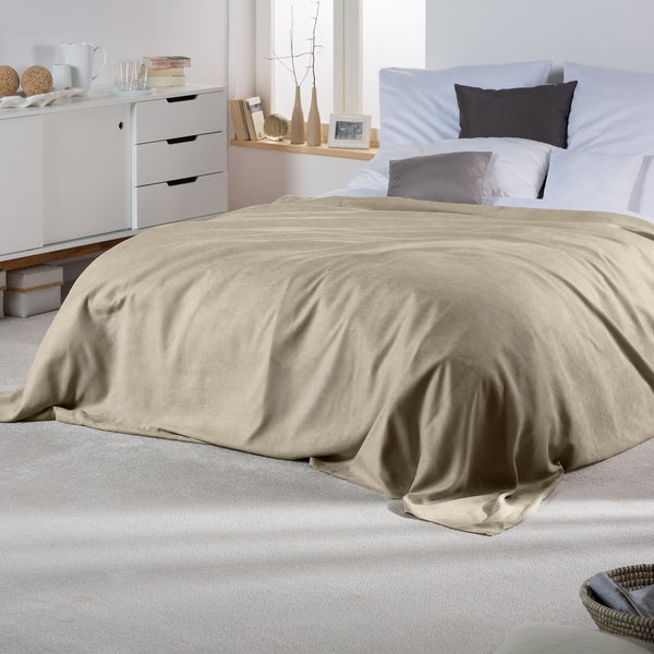 Beautissu Romantica Tagesdecke Wildleder Optik 210x280cm Natur
