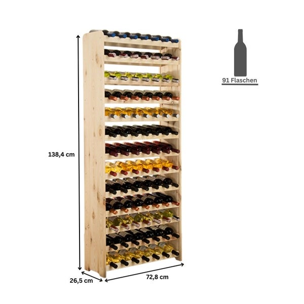 PROREGAL Weinregal Pinotwine C HxBxT 164 x 72,8 x 26,5 cm 91 Flaschen Massives Kiefernholz Natur Unbehandelt