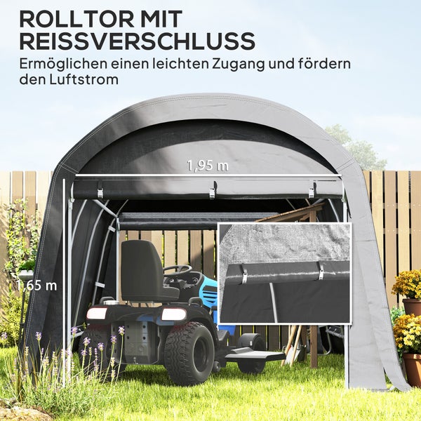 Outsunny Gerätehaus für Fahrräder, wasserdicht Gerätezelt mit Tür, Anti-Staub-Fahrradabdeckung, Unterstand, Foliengerätehaus Fahrradschuppen Fahradgarage für Garten 300x450x230 cm, Dunkelgrau