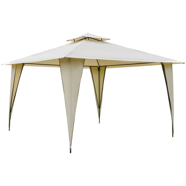 Outsunny Pavillon, Partyzelt mit Doppeldach, 3,45x3,45x2,68m, Metall,Polyester, Beige
