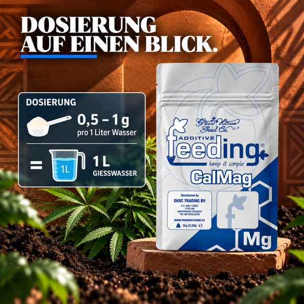 Green House Feeding CalMag Pflanzendünger mit Dosieranleitung für ein Gramm auf einen Liter Wasser