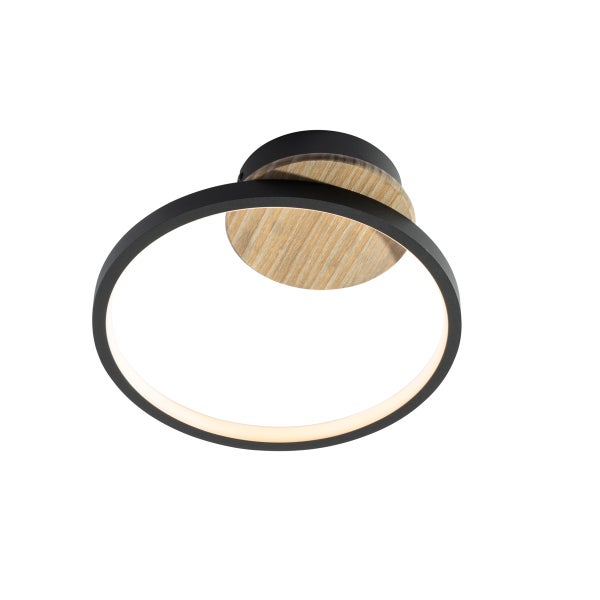 Moderne LED Deckenleuchte in Ringform mit Metallelement und Holzoptik