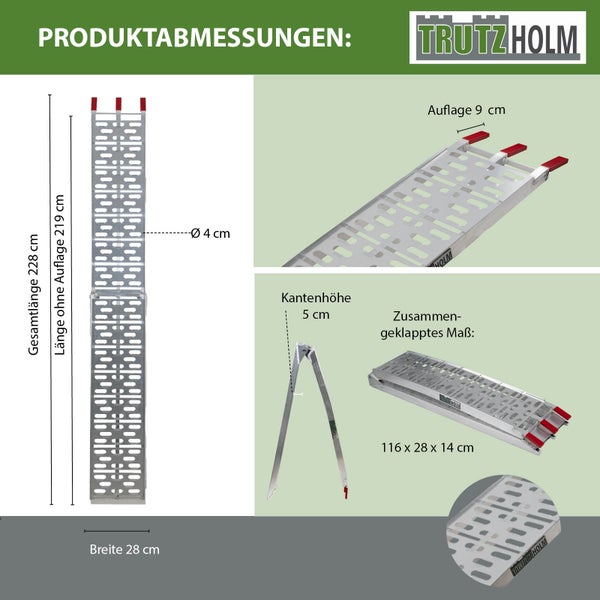 TRUTZHOLM 2 x Auffahrrampe klappbar 228 cm Traglast 680 kg Alu grau gelocht Rampen Motorradrampen