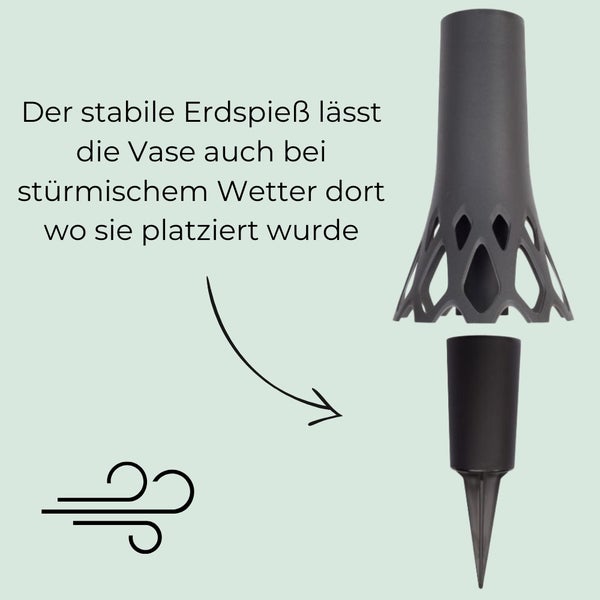 Erdspieß zur Befestigung einer Blumenvase im Garten
