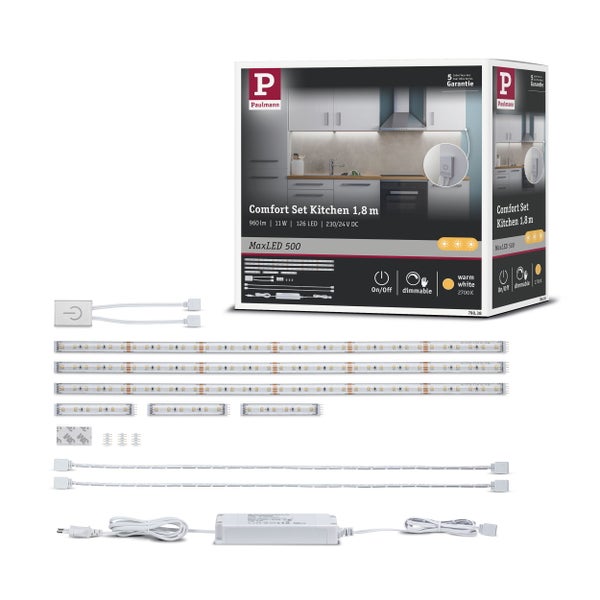 Paulmann Comfort Set Küche 1,8 Meter mit LED Streifen, Trafo und Zubehör