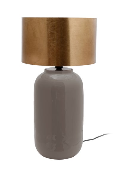 Dekorative Tischlampe Taupe Gold, Klassische Nachtischlampe 43 cm | Wohnzimmer Esszimmer Leuchte