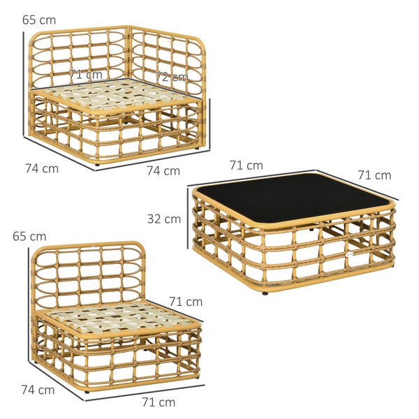 Outsunny 4 tlg. Gartenmöbel-Set, 74L x 74B x 65H cm, PE Rattan, Polyester, Aluminum, braun