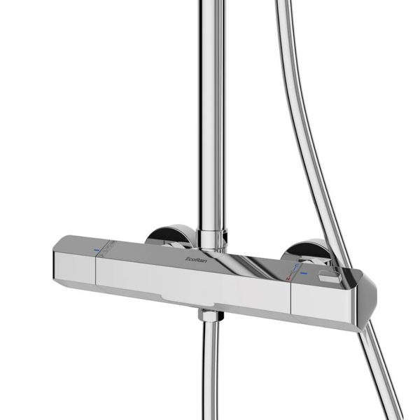 EcoRain Thermostat Duscharmatur aus Metall in Chromoptik mit Temperaturregelung und Duschstangenanschluss