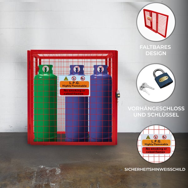 Zusammenklappbarer Gasflaschenschrank - 90cm x 80cm x 43cm