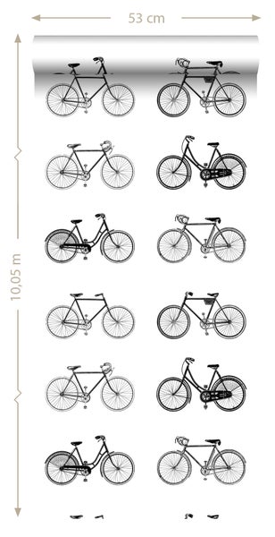 Tapete mit Fahrradmuster, 53 cm breit und 10,05 m lang