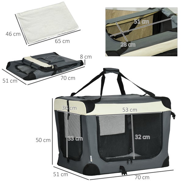 PawHut Tragetasche, 70L x 51B x 50H cm, Stahl, Oxfordstoff, Netzstoff (100% Polyester), Grau