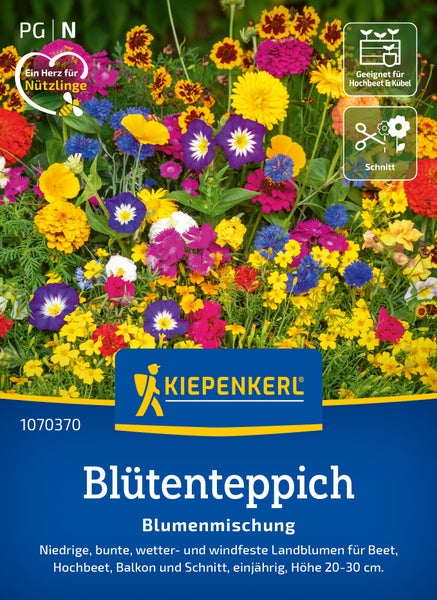 Saatgut Kiepenkerl Blütenteppich Blumenmischung für Beet, Hochbeet und Kübel, einjährig, wetter- und windfest, bienenfreundlich.