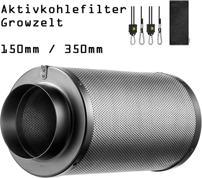 JUNG Aktivkohlefilter Abluft Growbox Aktivkohlefilter 150mm / 350mm, Grow Box Zelt Filter, Zubehör für Gewächszelt, Pflanzenzucht, Cannabis Set Box, Indoor Pflanzenzelt, Gewächshaus, Gewächshaus Aktiv Kohlefilter 15cm Geruchsfilter Kohle Pflanzen