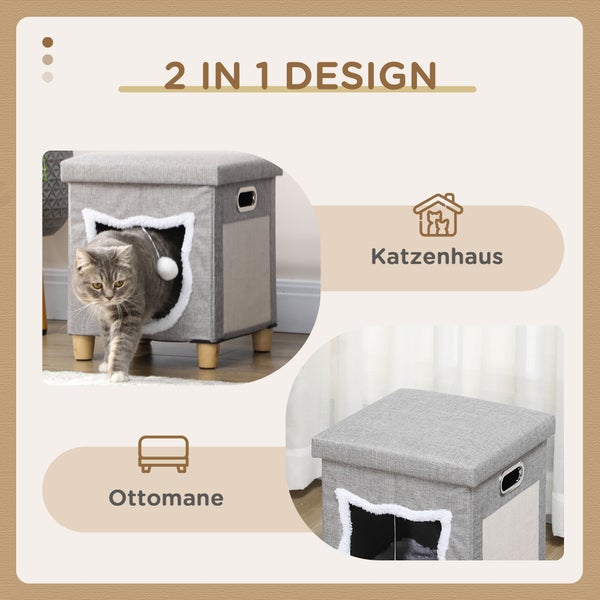2-in-1 Design: Katzenhaus und Ottomane aus Stoff