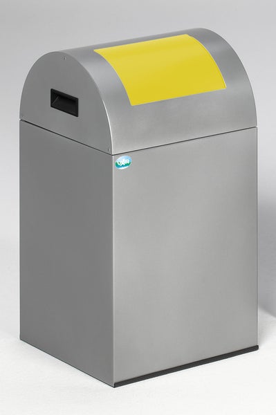 PROREGAL Selbstlöschender Wertstoffsammler Rund Mit Einwurfklappe 43 Liter HxBxT 60 x 32 x 32 cm Verzinkter Stahl Silber Gelb