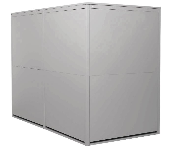 Grauer Geräteschrank zur Aufbewahrung von Werkzeugen und Gartengeräten